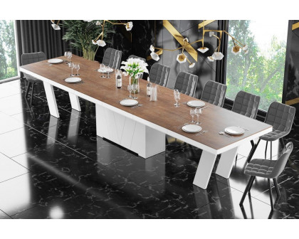 Maxima - Aleta Dining Set with 4 Self-Storing Leaves Plus 10 Chairs