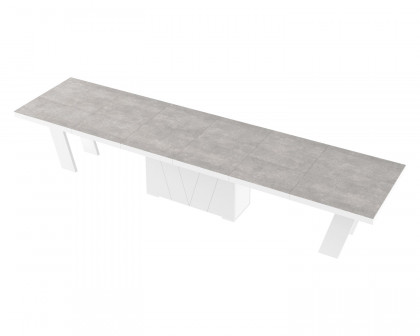 Maxima Aleta Dining Table with 4 Extension Leaves for up to 20 People - Gray Stone Matt/White Glossy