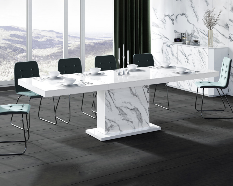 Maxima Moka Dining Table with 2 Extension - White/Marble