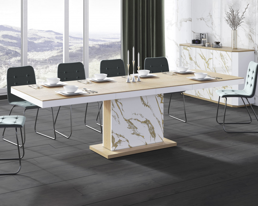 Maxima Moka Dining Table with 2 Extension - Solar Oak/Gold Marble