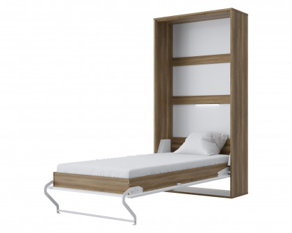 Maxima Inverto Murphy Vertical Bed with LED and Mattress - Oak Country/White, Twin Size