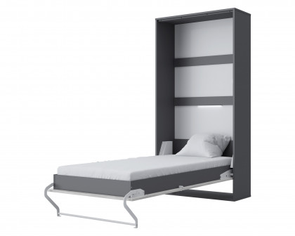 Maxima Inverto Murphy Vertical Bed with LED and Mattress - Gray/White, Twin Size