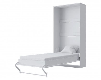 Maxima Inverto Murphy Vertical Bed with LED and Mattress - White, Twin Size