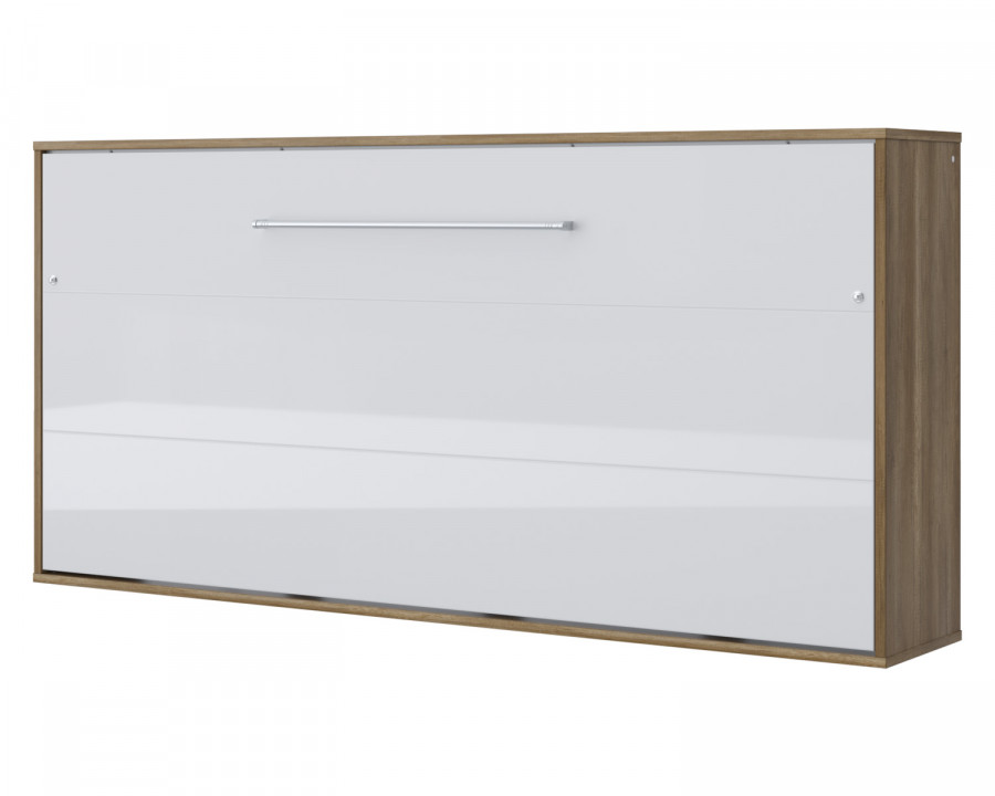 Maxima Inverto Murphy Horizontal Bed with Mattress and LED - Oak Country/White, Twin Size