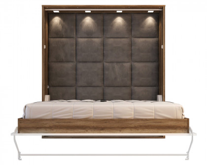 Maxima Inverto Murphy Bed with LED and Mattress - Oak Country/White, King Size