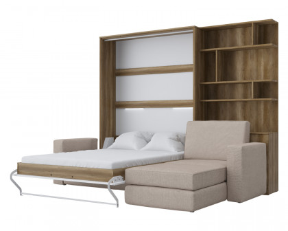 Maxima - Invento Full Xl Vertical Murphy Bed with Corner Sofa and A Bookcase in Standard