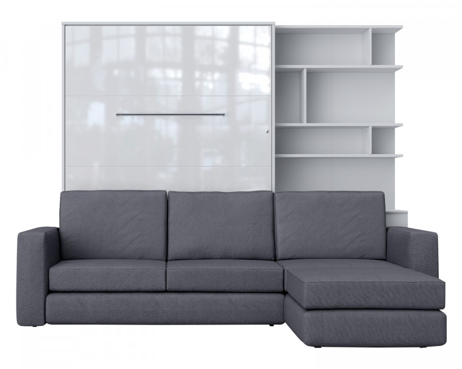 Maxima Inverto Murphy Vertical Bed with Sofa and Bookcase - White/Gray, Full XL Size