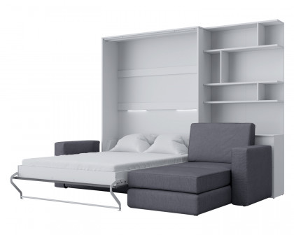 Maxima Inverto Murphy Vertical Bed with Sofa and Bookcase - White/Gray, Full XL Size