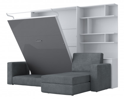 Maxima Murphy Vertical Bed with Sofa and Bookcase - Gray/White, Full XL Size