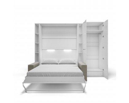 Maxima Inverto Murphy Vertical Bed with 2 Cabinets and Wardrobe - White/Beige, Full Size