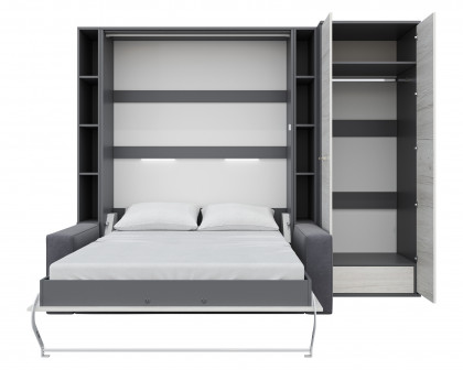 Maxima Inverto Murphy Vertical Bed with 2 Cabinets and Wardrobe - White/ Slate Gray, Full Size