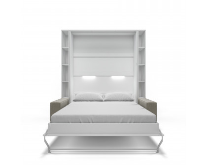 Maxima - Inverto Murphy White Beige Vertical Bed Full Size with Sofa and Two Cabinets