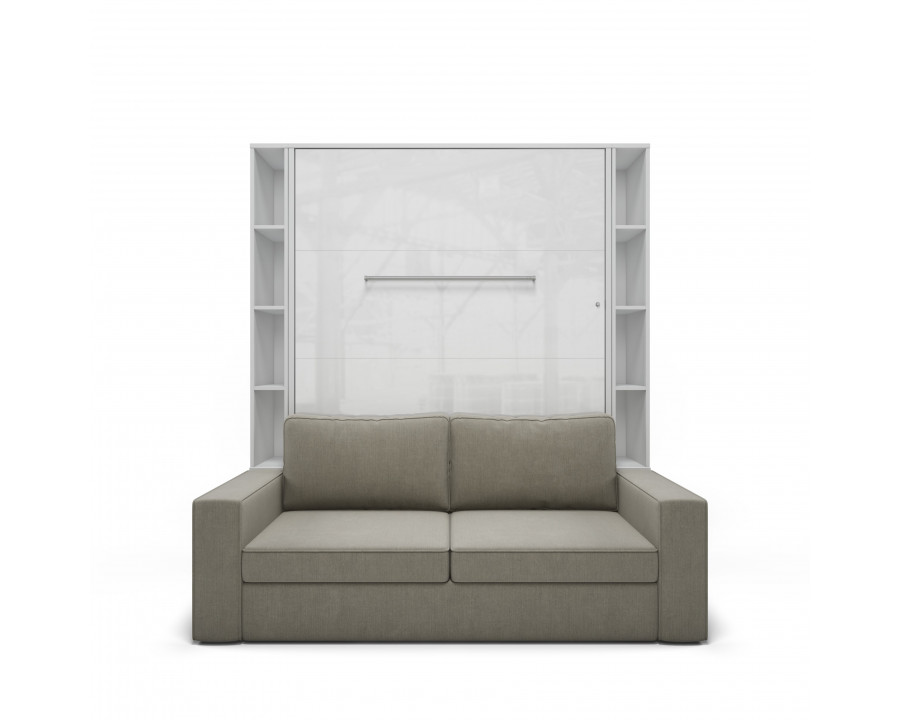 Maxima - Inverto Murphy White Beige Vertical Bed Full Size with Sofa and Two Cabinets