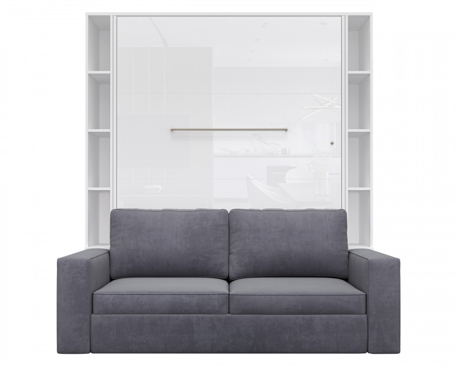 Maxima - Inverto Murphy White Gray Vertical Bed with Sofa and Two Cabinets