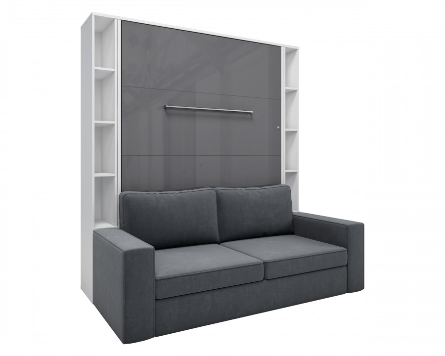 Maxima Inverto Murphy Vertical Bed with Sofa and Two Cabinets - Gray/White, Full Size