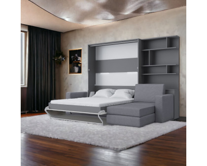 Maxima Inverto Murphy Bed with Sofa and Bookcase - Gray, Queen Size