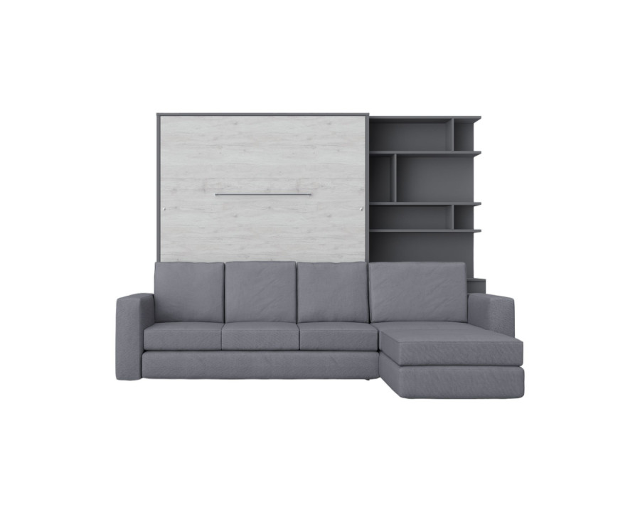 Maxima Inverto Murphy Bed with Sofa and Bookcase - Gray, Queen Size