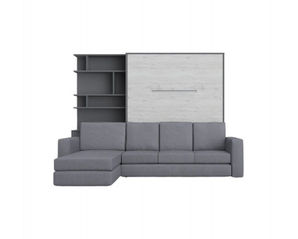 Maxima Inverto Murphy Bed with Sofa and Bookcase - Gray, Queen Size