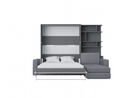 Maxima Inverto Murphy Bed with Sofa and Bookcase - Gray, Queen Size