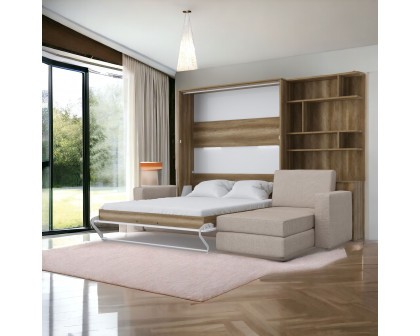 Maxima Inverto Murphy Bed with Sofa and Bookcase - Beige/Oak, Queen Size