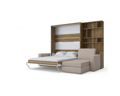 Maxima Inverto Murphy Bed with Sofa and Bookcase - Beige/Oak, Queen Size