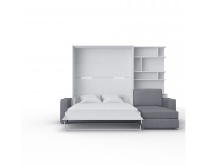 Maxima Inverto Murphy Bed with Sofa and Bookcase - Gray/White, Queen Size