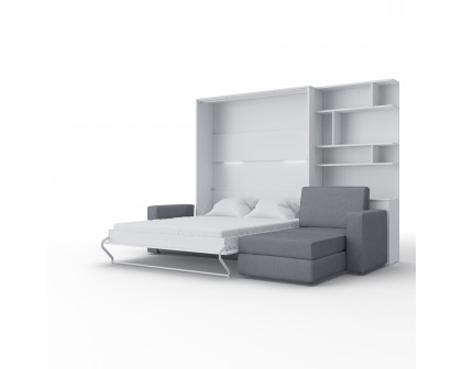 Maxima Inverto Murphy Bed with Sofa and Bookcase - Gray/White, Queen Size