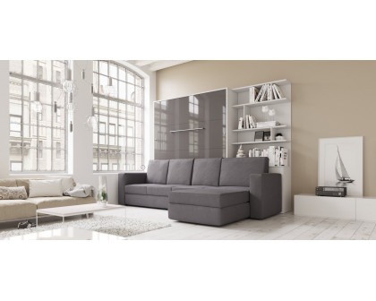 Maxima Inverto Murphy Bed with Sofa and Bookcase - Gray/White/Gray, Queen Size