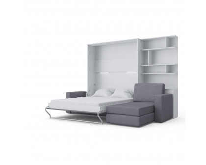 Maxima Inverto Murphy Bed with Sofa and Bookcase - Gray/White/Gray, Queen Size