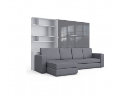 Maxima Inverto Murphy Bed with Sofa and Bookcase - Gray/White/Gray, Queen Size