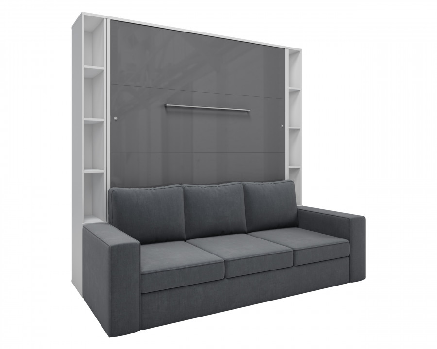 Maxima Inverto Murphy Vertical Bed with Sofa and Two Cabinets - Gray/White, Queen Size