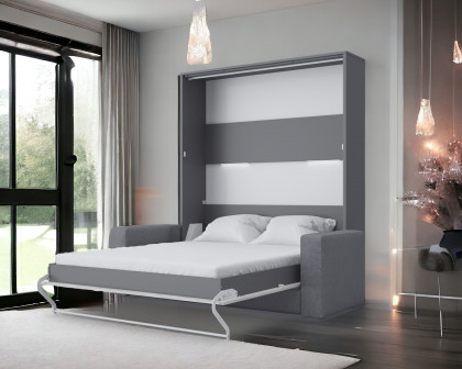 Maxima Inverto Murphy Vertical Bed with Sofa - Gray, Queen Size