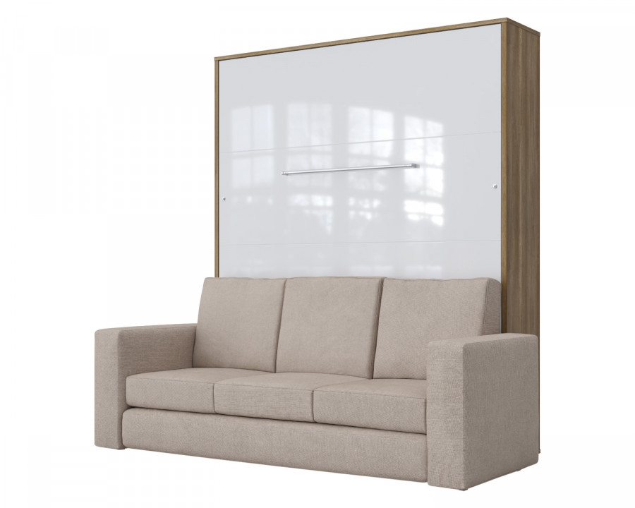 Maxima Inverto Murphy Vertical Bed with Sofa - Beige/White, Queen Size