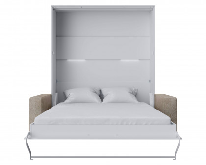 Maxima Inverto Murphy Vertical Bed with Sofa - White, Queen Size