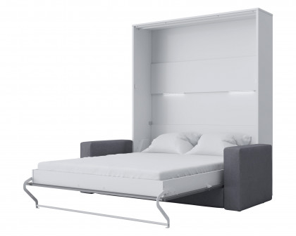 Maxima Inverto Murphy Vertical Bed with Sofa - Gray/White, Queen Size