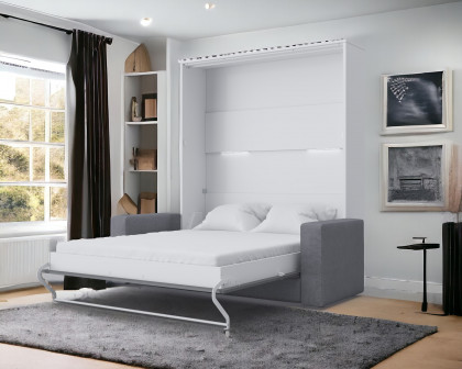 Maxima Inverto Murphy Vertical Bed with Sofa - Gray/White/Gray, Queen Size