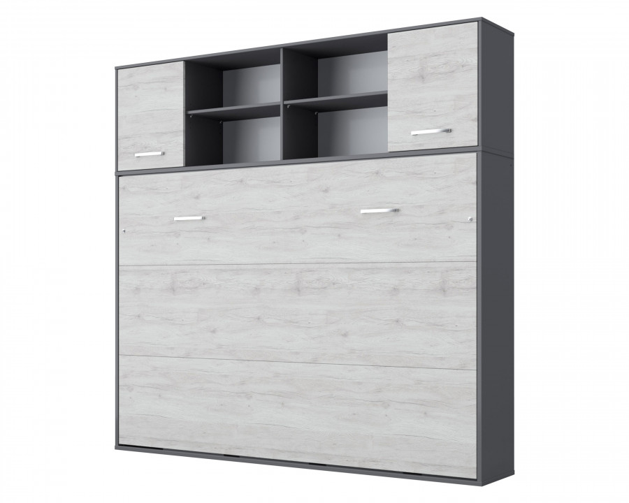 Maxima Inverto Murphy Horizontal Bed with Cabinet on Top - White/Gray, Full Size