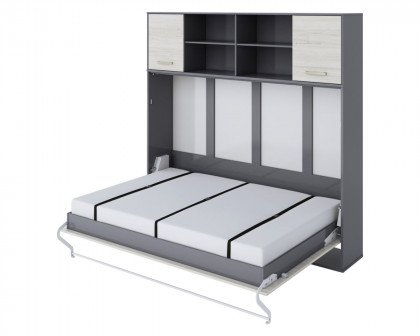 Maxima Inverto Murphy Horizontal Bed with Cabinet on Top - Oak Country/White, Full Size