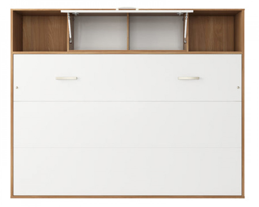 Maxima Inverto Murphy Horizontal Bed with 1 Storage Cabinet on Top - Oak Country/White, Full Size