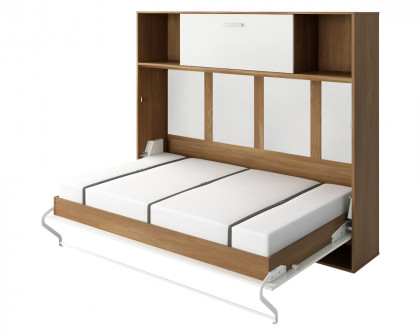 Maxima Inverto Murphy Horizontal Bed with 1 Storage Cabinet on Top - Oak Country/White, Full Size