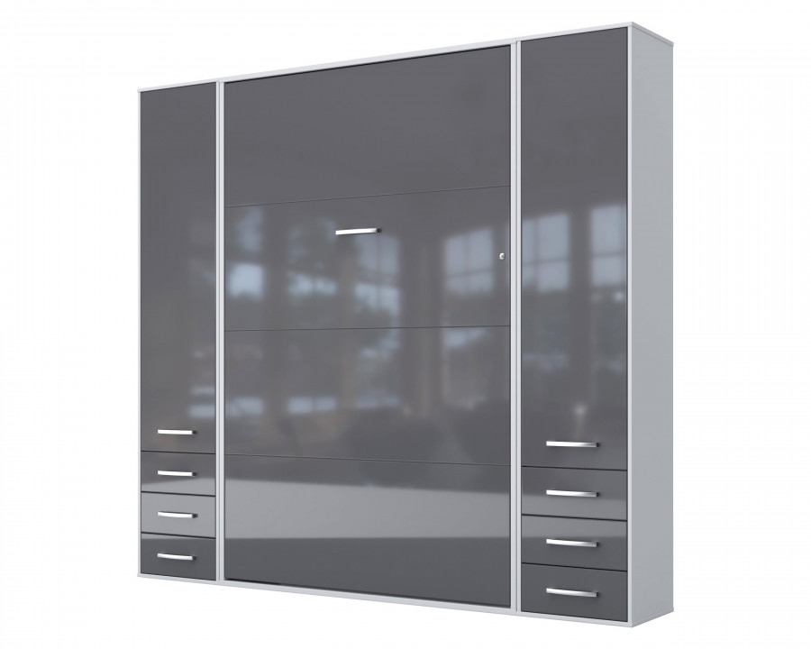 Maxima Inverto Murphy Vertical Bed with 2 Cabinets - Gray/White, Full Size