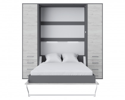 Maxima Inverto Murphy Vertical Wall Bed with 2 Cabinets - Gray/White, Full XL Size