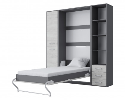 Maxima Inverto Murphy Vertical Wall Bed with 2 Cabinets and Open Storage - Gray/White, Full XL Size