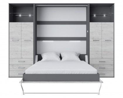 Maxima Inverto Murphy Vertical Bed with 2 Cabinets - White/Gray, Full XL Size