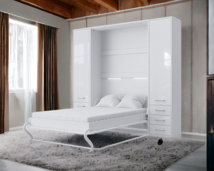 Maxima Inverto Murphy Vertical Bed with 2 Cabinets - White, Queen Size