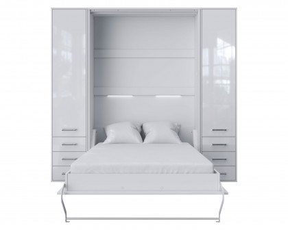 Maxima Inverto Murphy Vertical Bed with 2 Cabinets - White, Queen Size