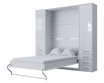 Maxima Inverto Murphy Vertical Bed with 2 Cabinets - White, Queen Size