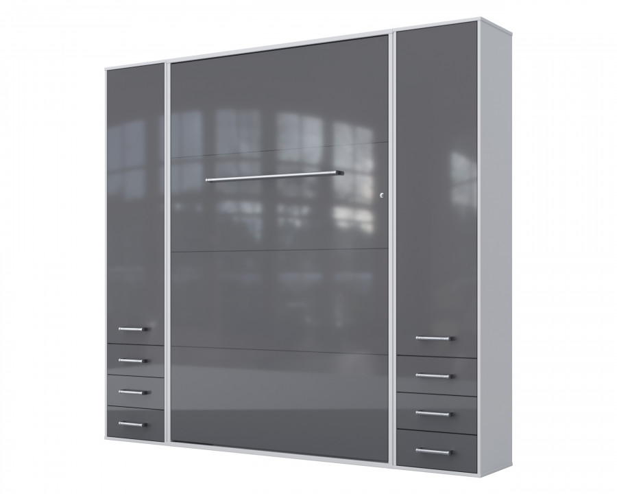 Maxima Inverto Murphy Vertical Bed with 2 Doors Cabinets - Gray/White, Queen Size