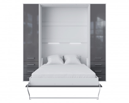 Maxima Inverto Murphy Vertical Bed with 2 Doors Cabinets - Gray/White, Queen Size