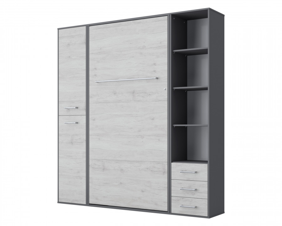 Maxima Inverto Murphy Vertical Bed with Mattress and 2 storage Cabinets - White/Gray, Queen Size